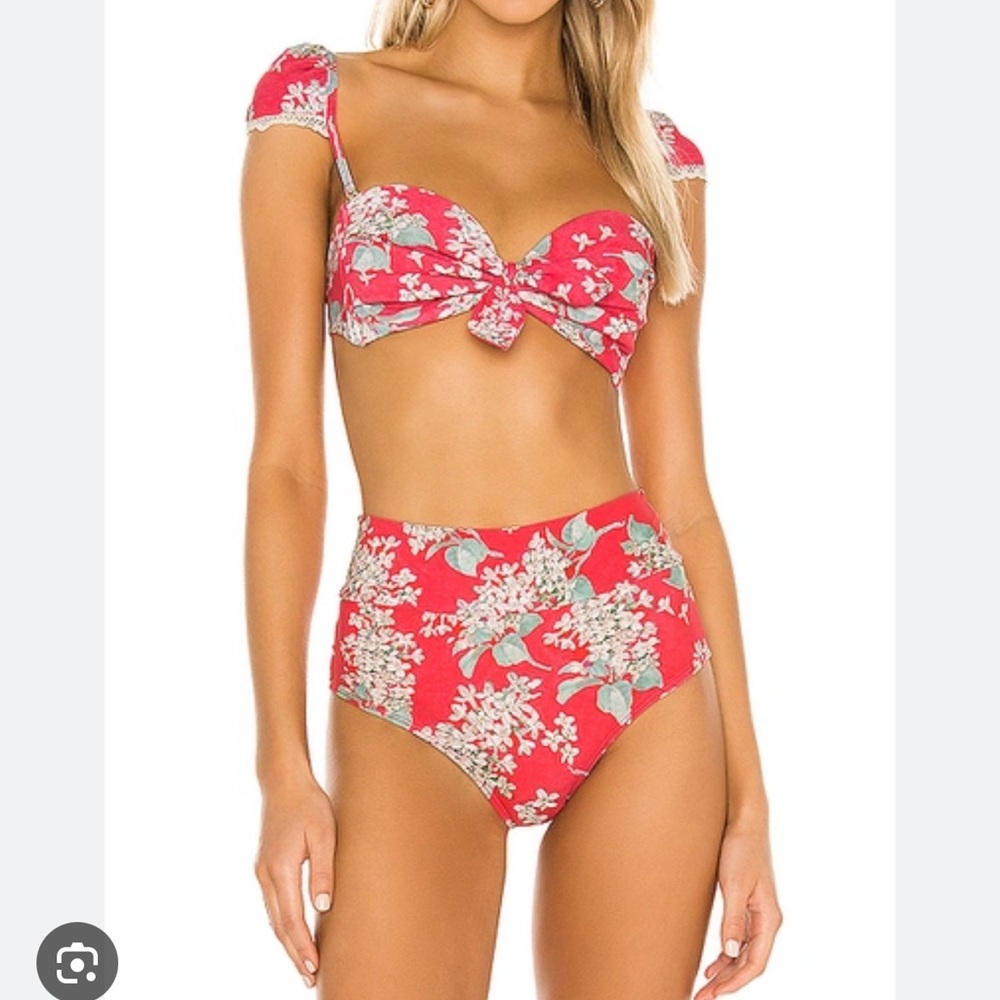Montce Red Floral High-Waist Bikini Set